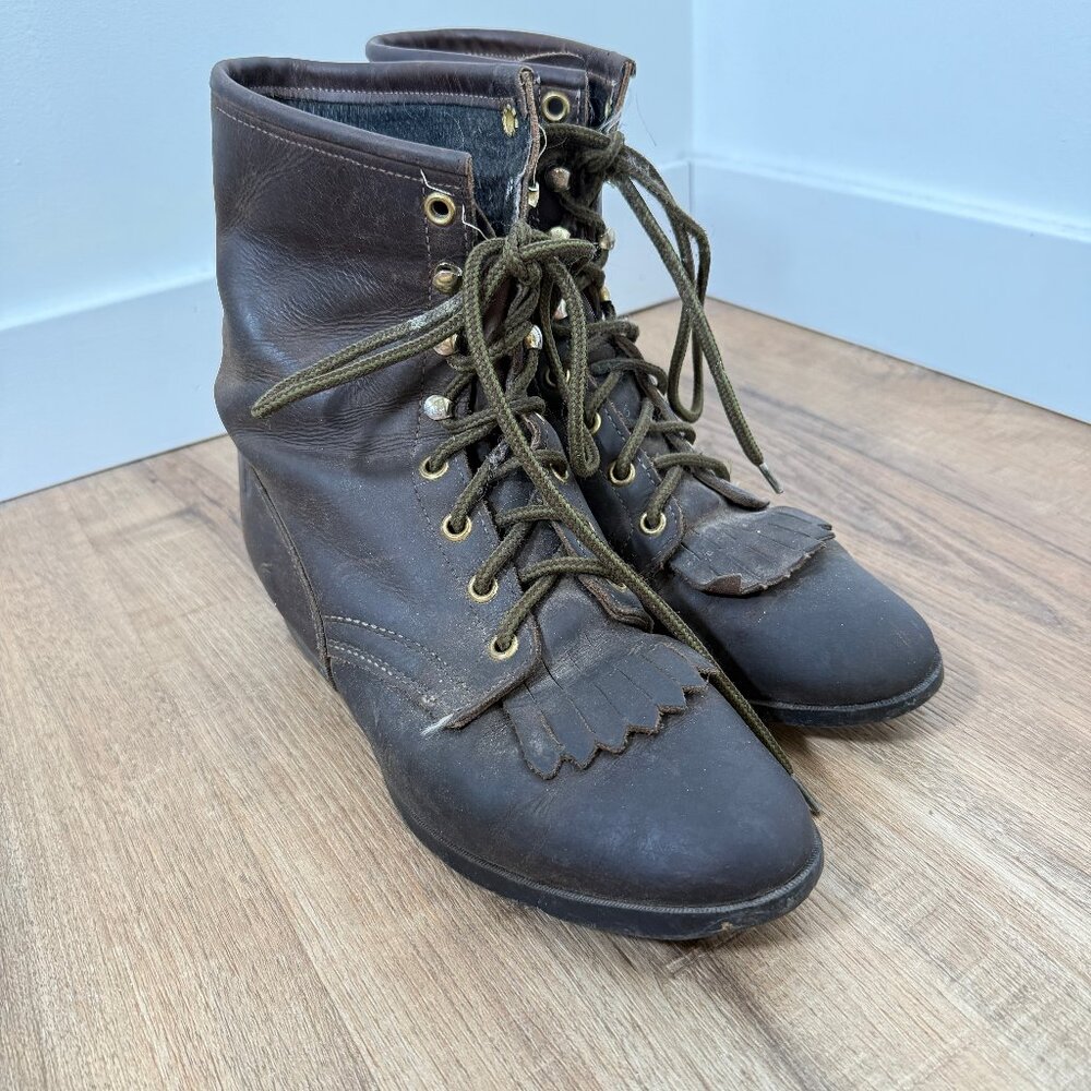 Laredo Leather Western Lace Up Boots Dark Brown Boho 8.5